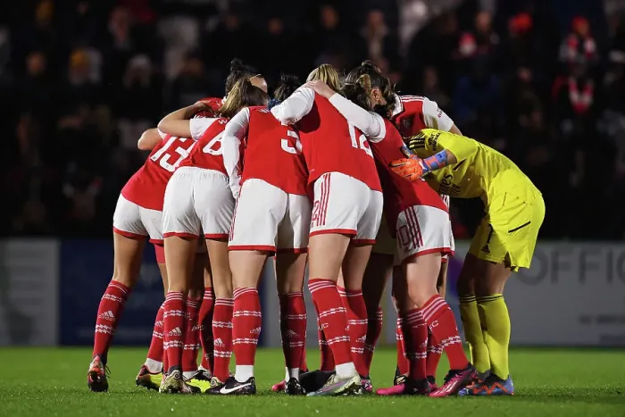 Framed Print : Arsenal Women's Team Huddle Before Kickoff Against Reading in FA WSL Framed Print : Arsenal Women's Team Huddle Before Kickoff Against Reading in FA WSL
