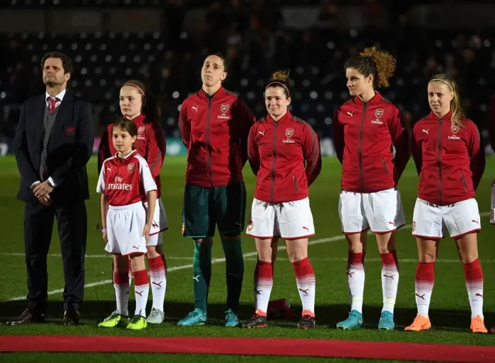 Framed Print : Arsenal Women's Team: Joe Montemurro and Stars Align Ahead of Continental Cup Final Against Manchester City