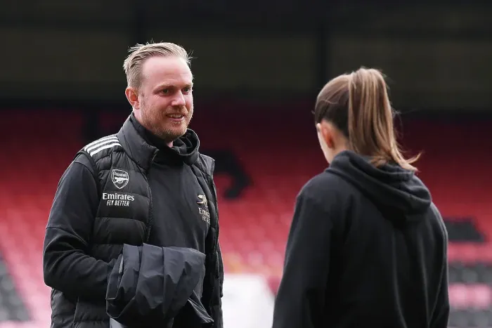 Framed Print : Arsenal Women's Team: Jonas Eidevall and Katie McCabe Prepare for Tottenham Clash in FA WSL