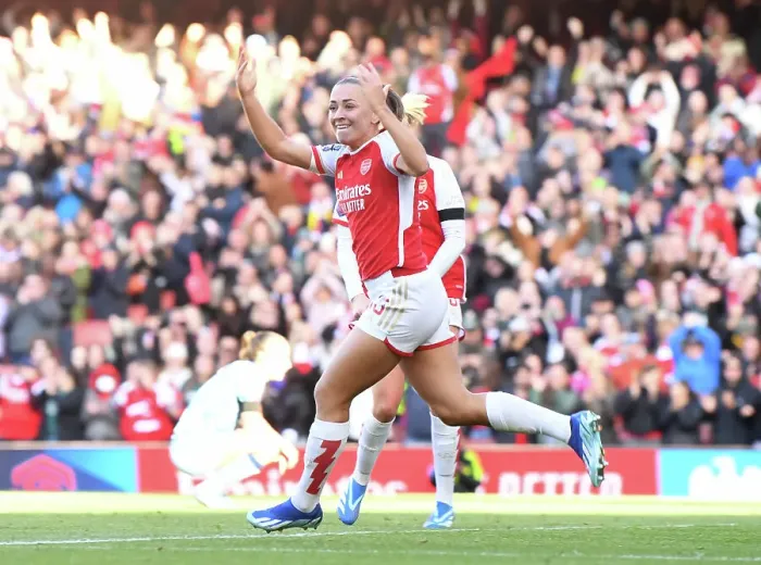 Framed Print : Arsenal Women's Team: Katie McCabe Scores the Opener in 2023-24 Barclays Super League