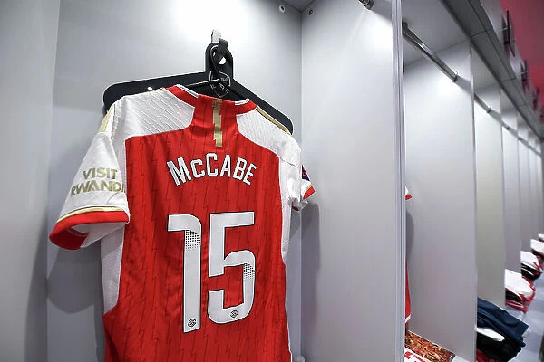 Arsenal Women's Team: Katie McCabe's Detailed Shirt View before Arsenal vs Aston Villa (2022-23)