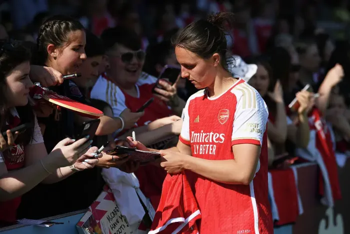 Framed Print : Arsenal Women's Team: Lotte Wubben-Moy Signs Autographs After Arsenal v Aston Villa Match