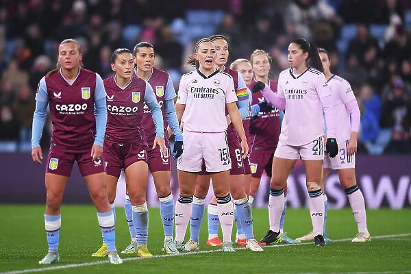 Arsenal Women's Team Strategizes at Villa Park during Aston Villa vs Arsenal (2022-23 Barclays Women's Super League)