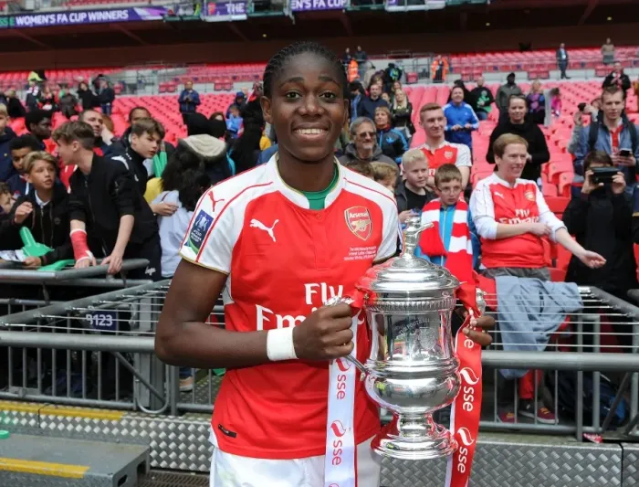 Framed Print : Arsenal Women's Team Triumphs in FA Cup Final: Asisat Oshoala Lifts the Trophy Framed Print : Arsenal Women's Team Triumphs in FA Cup Final: Asisat Oshoala Lifts the Trophy