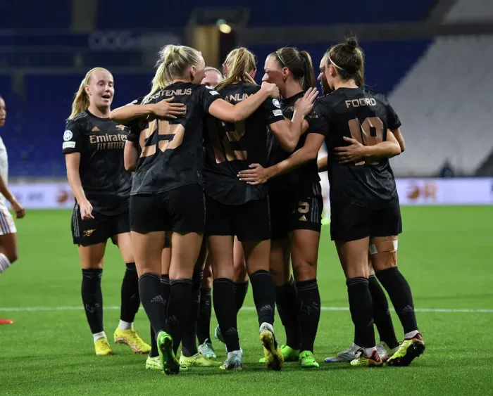 Framed Print : Arsenal Women's Team Triumphs with Two Goals Against Olympique Lyonnais in UEFA Womens Champions League