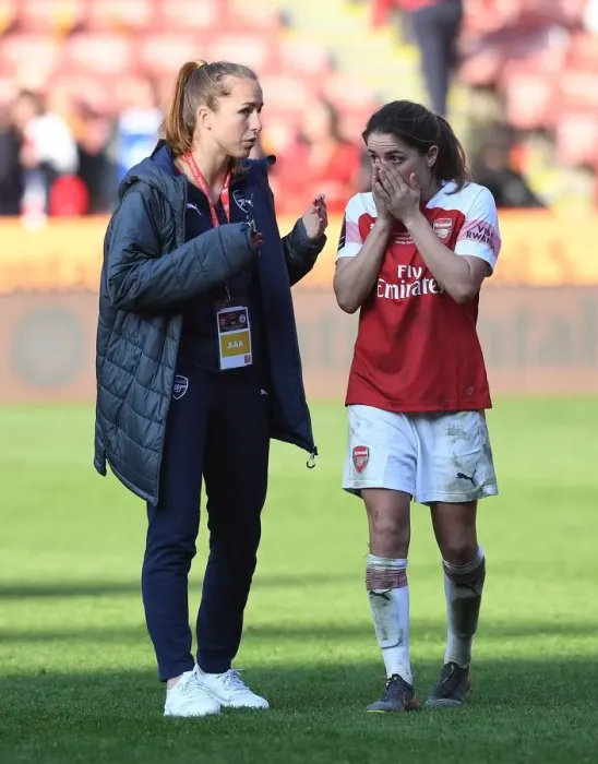 Framed Print : Arsenal Women's Team: Van de Donk and Walti Embrace After FA Womens Continental League Cup Final Victory