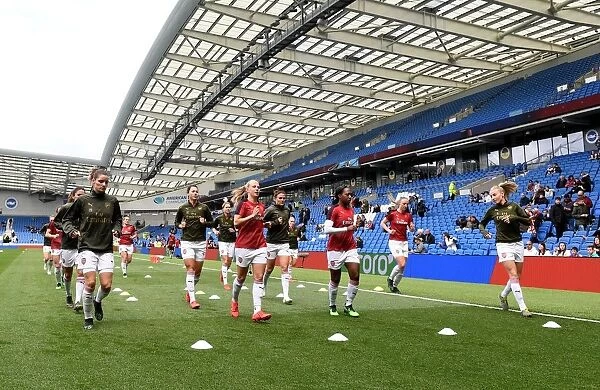 Arsenal Women's Team Warm-Up Before FA WSL Match Against Brighton & Hove Albion