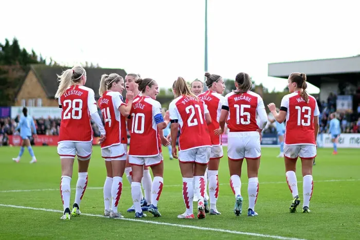 Framed Print : Arsenal Women's Thrilling Victory: Steph Catley Scores First Goal Against Manchester City in Barclays WSL Clash (2023-24)