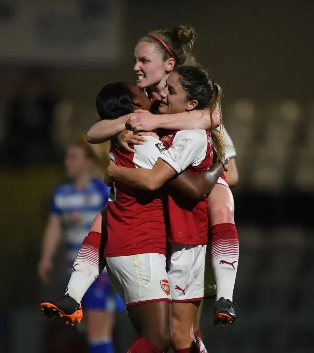 Framed Print : Arsenal Women's Triumph: Van de Donk, Carter, and Little Celebrate Goals Against Reading Framed Print : Arsenal Women's Triumph: Van de Donk, Carter, and Little Celebrate Goals Against Reading