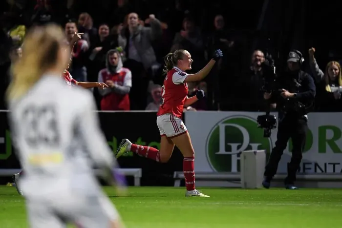 Framed Print : Arsenal Women's Victory: Frida Maanum Scores First Goal Against Leicester City in FA Women's Super League (2022-23)