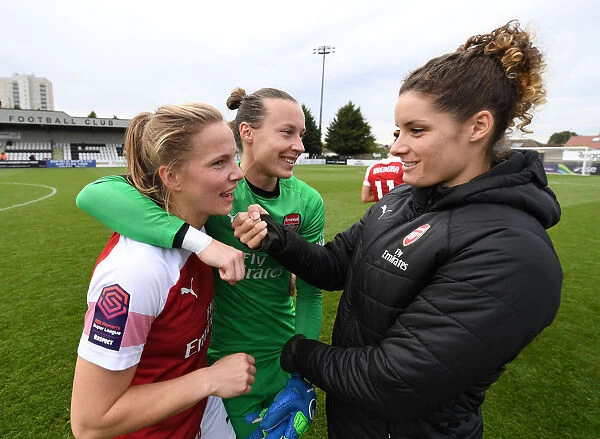 Arsenal Women's Victory: Bloodworth, Peyraud-Magnin, and Kemme Celebrate Against Birmingham City Ladies