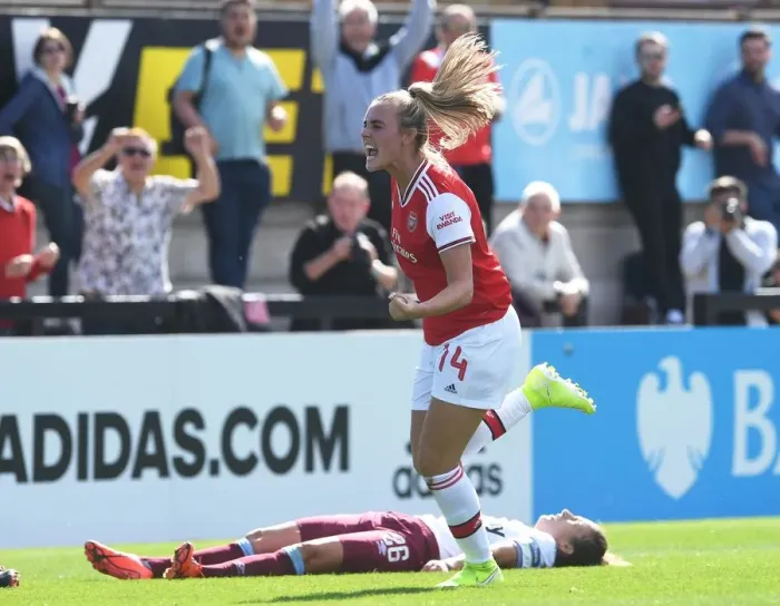 Framed Print : Arsenal Women's Victory: Jill Roord Scores Second Goal Against West Ham United (2019-20)