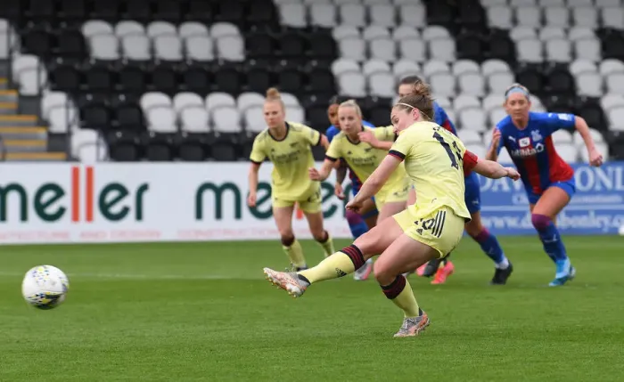 Framed Print : Arsenal Women's Victory: Kim Little Scores Penalty in FA Cup 5th Round Against Crystal Palace