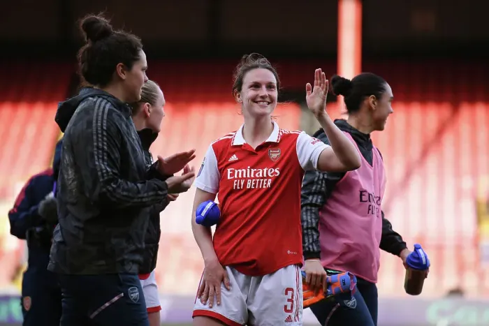 Framed Print : Arsenal Women's Victory: Lotte Wubben-Moy Celebrates with Adoring Fans Framed Print : Arsenal Women's Victory: Lotte Wubben-Moy Celebrates with Adoring Fans