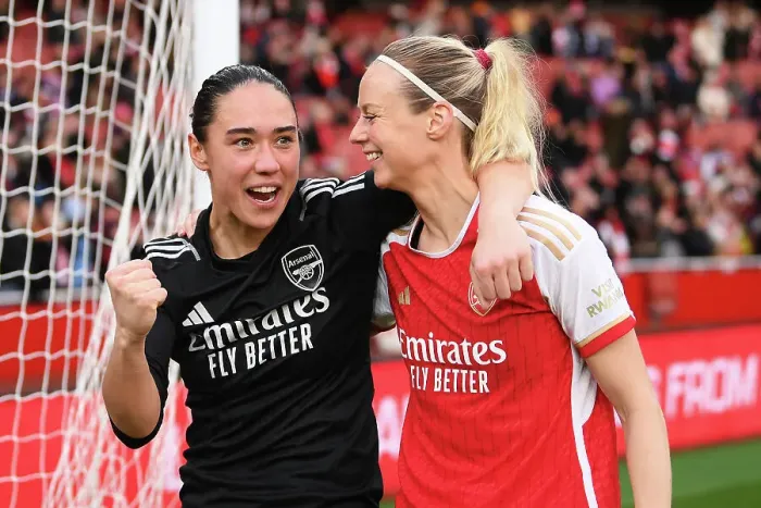 Framed Print : Arsenal Women's Victory: Manuela Zinsberger and Amanda Ilestedt Celebrate over Chelsea