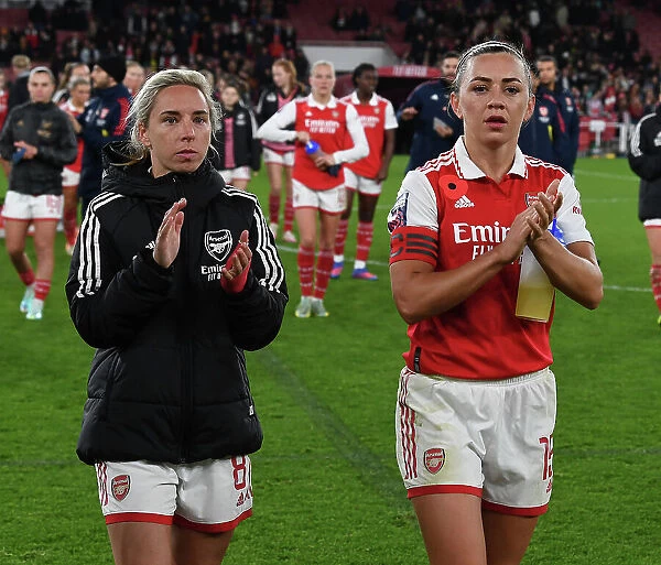 Arsenal Women's Victory: Nobbs and McCabe Celebrate with Fans at Emirates Stadium