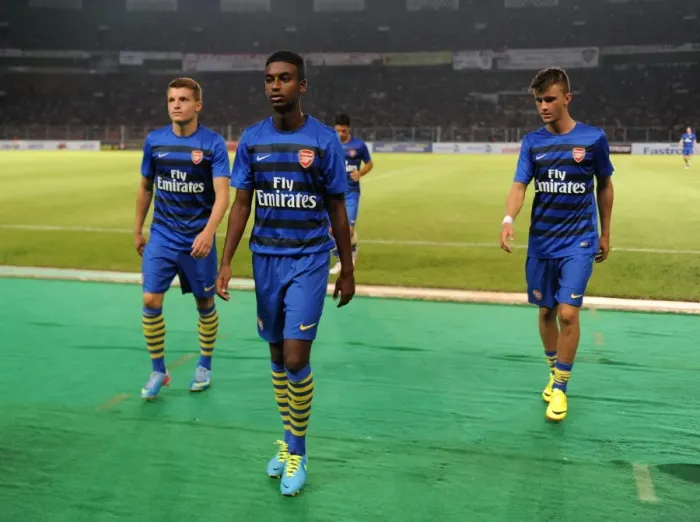 Framed Print : Arsenal Young Stars: Thomas Eisfeld, Gedion Zelalem, and Kris Olsson Before Indonesia Dream Team Clash (2013)