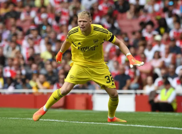 Framed Print : Arsenal's Aaron Ramsdale in Action: Arsenal vs Sevilla, Emirates Cup 2022