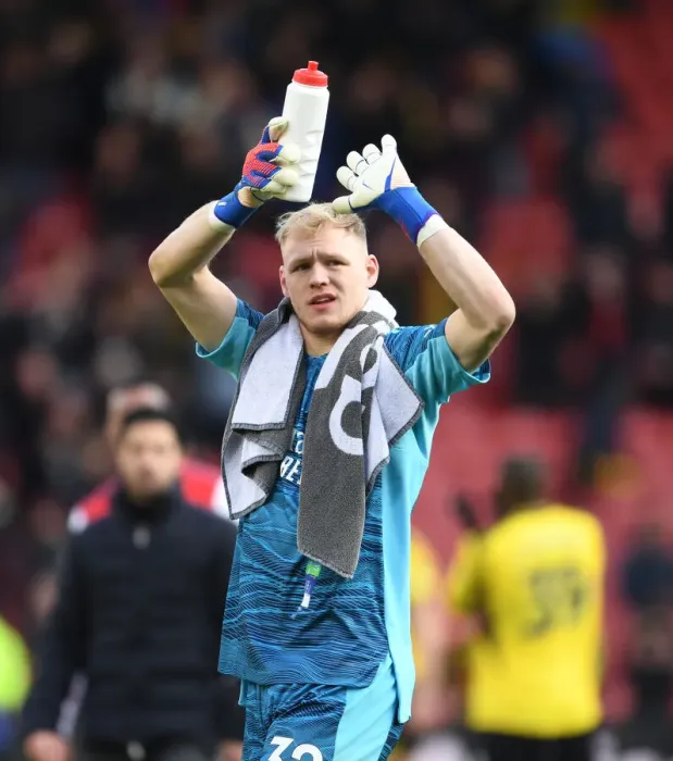 Framed Print : Arsenal's Aaron Ramsdale Celebrates Victory with Fans at Vicarage Road Framed Print : Arsenal's Aaron Ramsdale Celebrates Victory with Fans at Vicarage Road