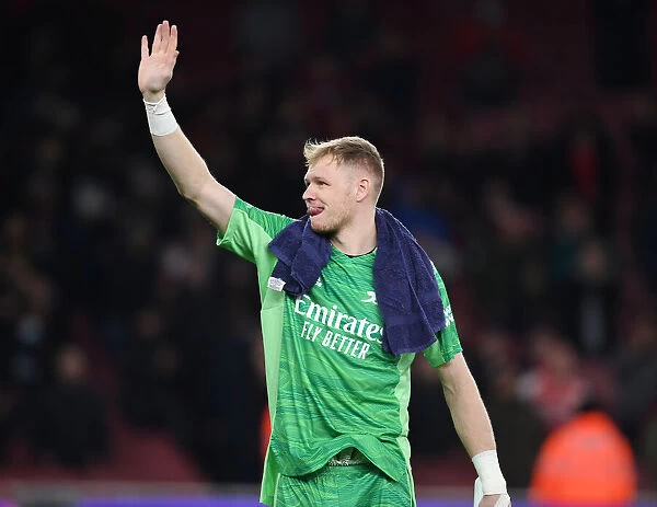 Arsenal's Aaron Ramsdale Celebrates Victory over West Ham United with Fans (2021-22)