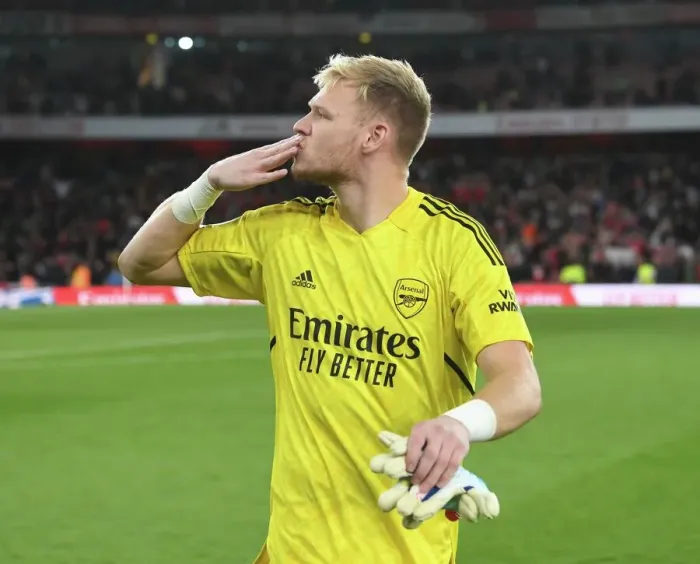 Framed Print : Arsenal's Aaron Ramsdale Reacts After Arsenal FC vs Liverpool FC, Premier League 2022-23