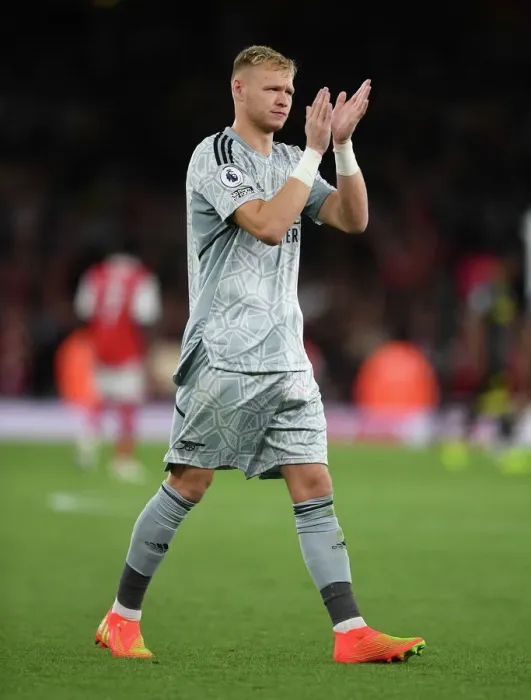 Framed Print : Arsenal's Aaron Ramsdale Reacts to Win Against Aston Villa, Premier League 2022-23