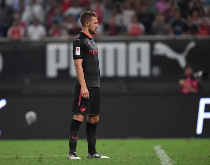 Framed Print : Arsenal's Aaron Ramsey in Action against Bayern Munich in Shanghai Pre-Season Friendly (2017) Framed Print : Arsenal's Aaron Ramsey in Action against Bayern Munich in Shanghai Pre-Season Friendly (2017)