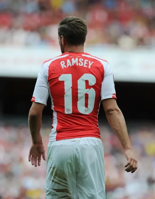 Framed Print : Arsenal's Aaron Ramsey in Action Against Benfica at Emirates Cup 2014