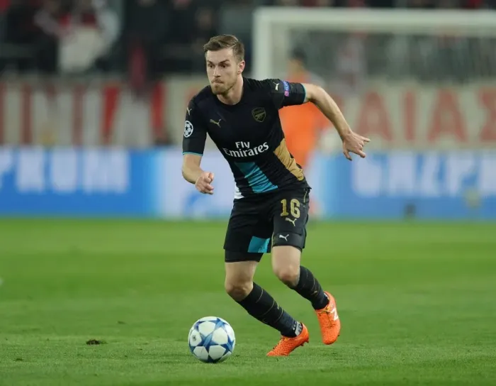 Framed Print : Arsenal's Aaron Ramsey in Action against Olympiacos, UEFA Champions League (December 2015)