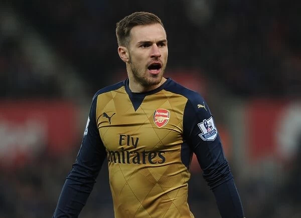 Arsenal's Aaron Ramsey in Action against Stoke City, Premier League 2015-16