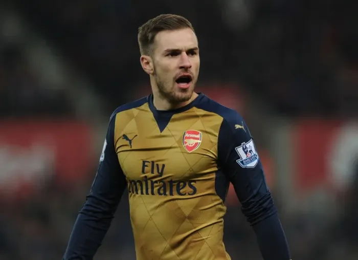 Framed Print : Arsenal's Aaron Ramsey in Action against Stoke City, Premier League 2015-16