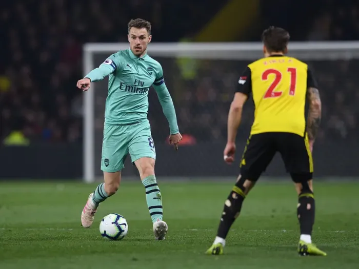 Framed Print : Arsenal's Aaron Ramsey in Action against Watford in Premier League Clash (2018-19)