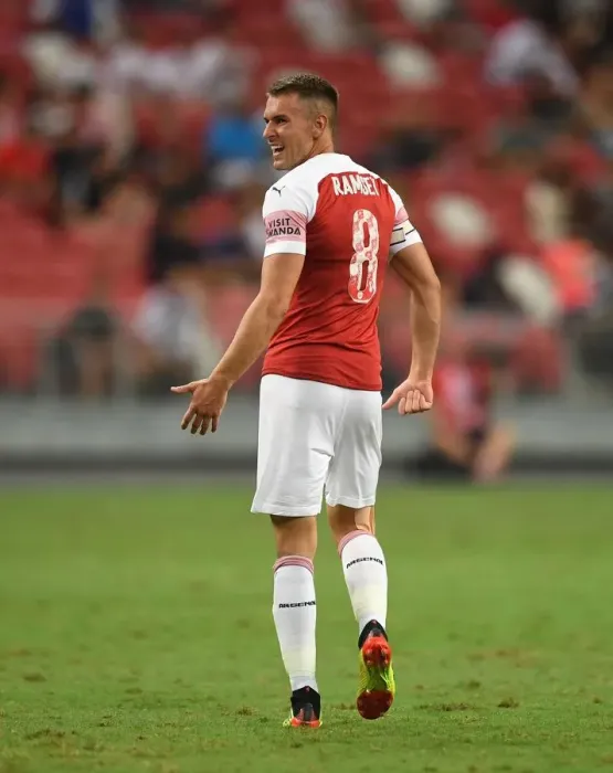 Framed Print : Arsenal's Aaron Ramsey Faces Off Against Atletico Madrid in International Champions Cup 2018