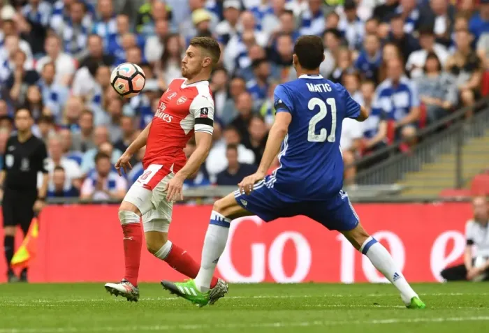 Framed Print : Arsenal's Aaron Ramsey Faces Off Against Chelsea's Nemanja Matic in FA Cup Final Showdown