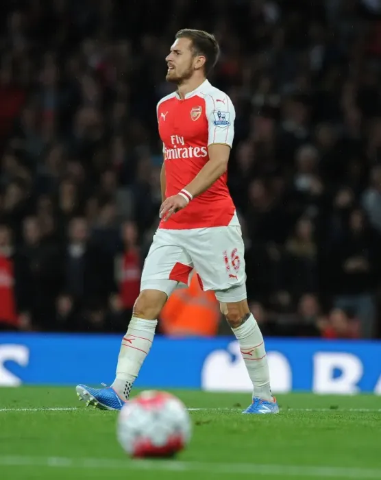 Framed Print : Arsenal's Aaron Ramsey Faces Off Against Liverpool in the 2015 / 16 Premier League