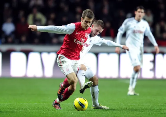 Framed Print : Arsenal's Aaron Ramsey Fends Off Gylfi Sigurdsson's Challenge During Swansea Clash Framed Print : Arsenal's Aaron Ramsey Fends Off Gylfi Sigurdsson's Challenge During Swansea Clash