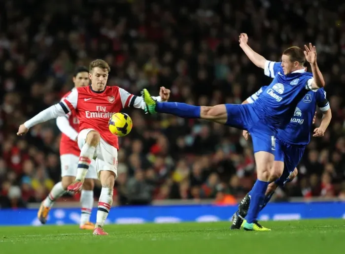 Framed Print : Arsenal's Aaron Ramsey Fouls by Everton's James McCarthy during Premier League Clash (2013-14) Framed Print : Arsenal's Aaron Ramsey Fouls by Everton's James McCarthy during Premier League Clash (2013-14)