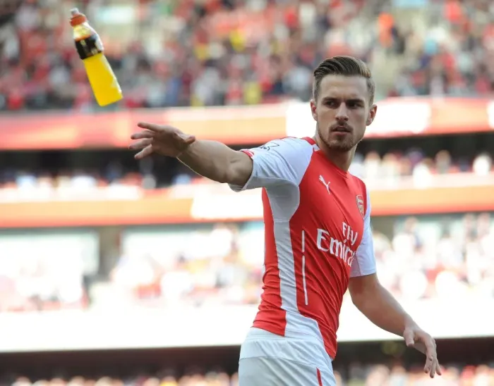 Framed Print : Arsenal's Aaron Ramsey Fueling Up Before Arsenal vs Crystal Palace, Premier League 2014 / 15 Framed Print : Arsenal's Aaron Ramsey Fueling Up Before Arsenal vs Crystal Palace, Premier League 2014 / 15