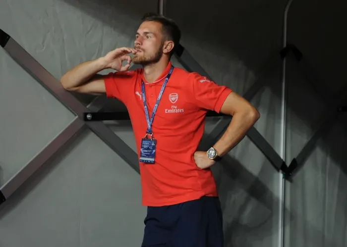 Framed Print : Arsenal's Aaron Ramsey Gears Up for Arsenal v Singapore XI at Singapore National Stadium