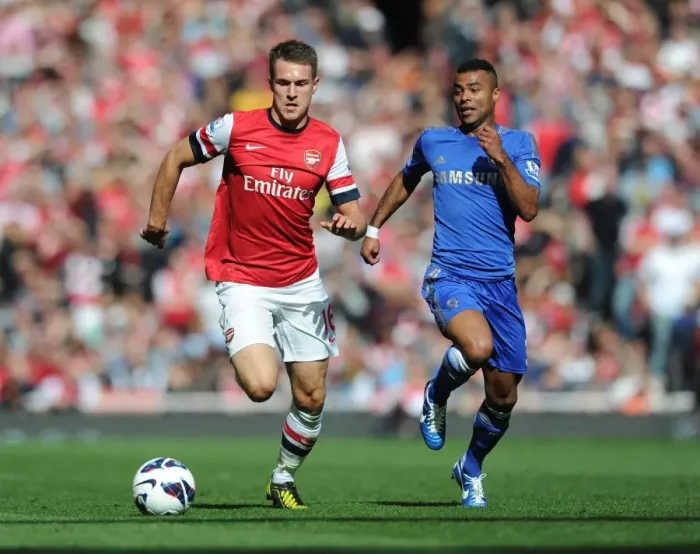 Framed Print : Arsenal's Aaron Ramsey Outmaneuvers Chelsea's Ashley Cole Framed Print : Arsenal's Aaron Ramsey Outmaneuvers Chelsea's Ashley Cole