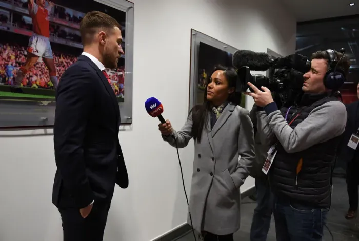 Framed Print : Arsenal's Aaron Ramsey Pre-Match Interview with Alex Scott (Arsenal v Stoke City, 2017-18) Framed Print : Arsenal's Aaron Ramsey Pre-Match Interview with Alex Scott (Arsenal v Stoke City, 2017-18)