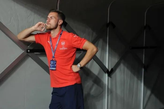 Framed Print : Arsenal's Aaron Ramsey Prepares for Arsenal v Singapore XI at Singapore National Stadium