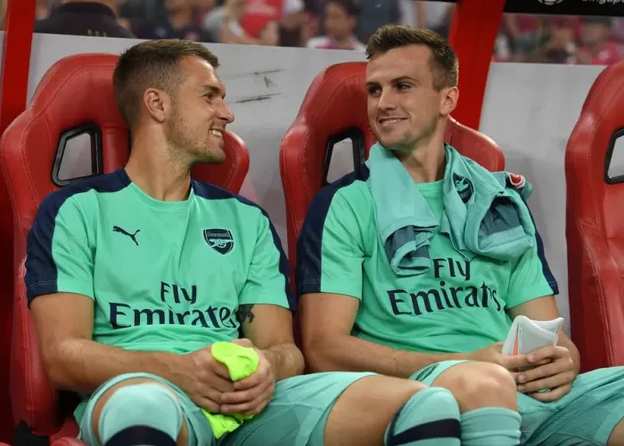Framed Print : Arsenal's Aaron Ramsey and Rob Holding Prepare for Paris Saint-Germain Clash in 2018 International Champions Cup, Singapore Framed Print : Arsenal's Aaron Ramsey and Rob Holding Prepare for Paris Saint-Germain Clash in 2018 International Champions Cup, Singapore