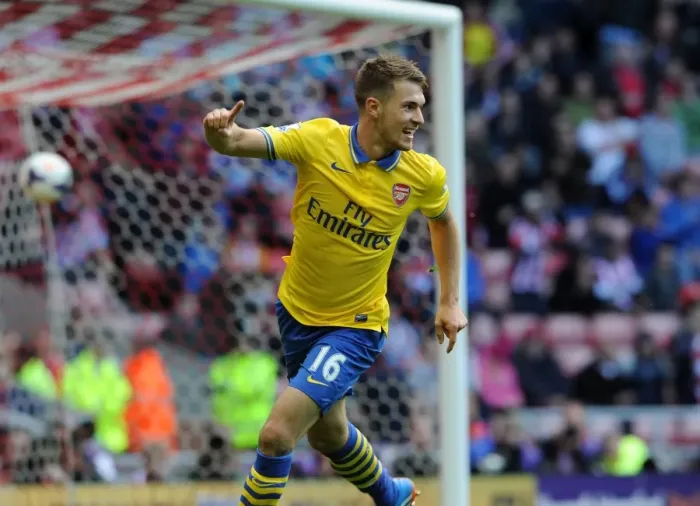 Framed Print : Arsenal's Aaron Ramsey Scores Brace in Triumphant 3-0 Win over Sunderland (2013-14)