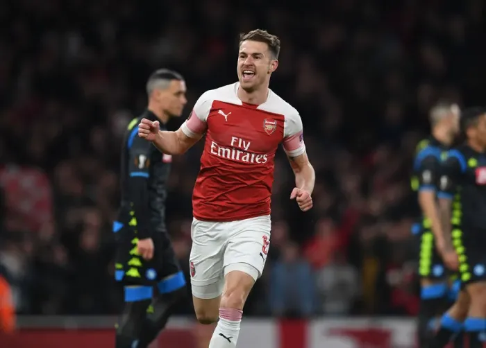 Framed Print : Arsenal's Aaron Ramsey Scores Dramatic Goal vs. Napoli in Europa League Quarterfinal