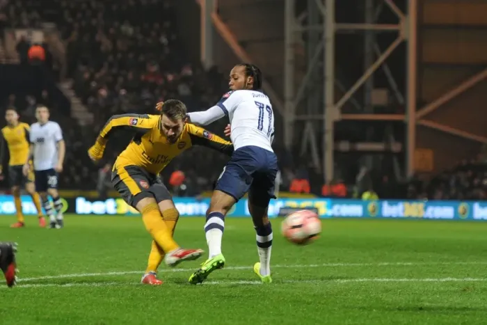 Framed Print : Arsenal's Aaron Ramsey Scores First Goal in FA Cup Win Against Preston North End