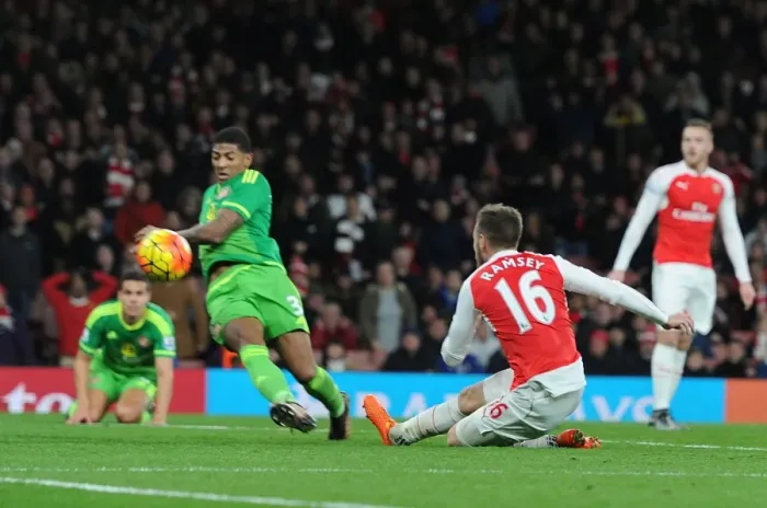Framed Print : Arsenal's Aaron Ramsey Scores Hat-trick Against Sunderland in Premier League Match, December 2015 Framed Print : Arsenal's Aaron Ramsey Scores Hat-trick Against Sunderland in Premier League Match, December 2015