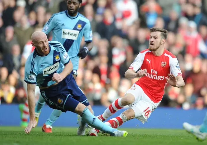 Framed Print : Arsenal's Aaron Ramsey Scores Second Goal Against West Ham in 2015 Premier League Clash