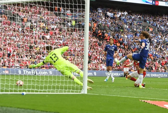 Framed Print : Arsenal's Aaron Ramsey Scores Stunning Goal Past Chelsea's Thibaut Courtois in FA Cup Final Framed Print : Arsenal's Aaron Ramsey Scores Stunning Goal Past Chelsea's Thibaut Courtois in FA Cup Final
