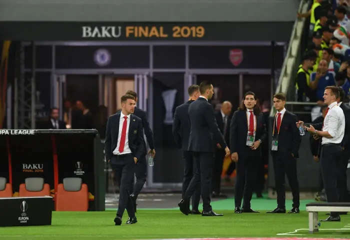 Framed Print : Arsenal's Aaron Ramsey Scouts Chelsea's UEFA Europa League Final Venue in Baku